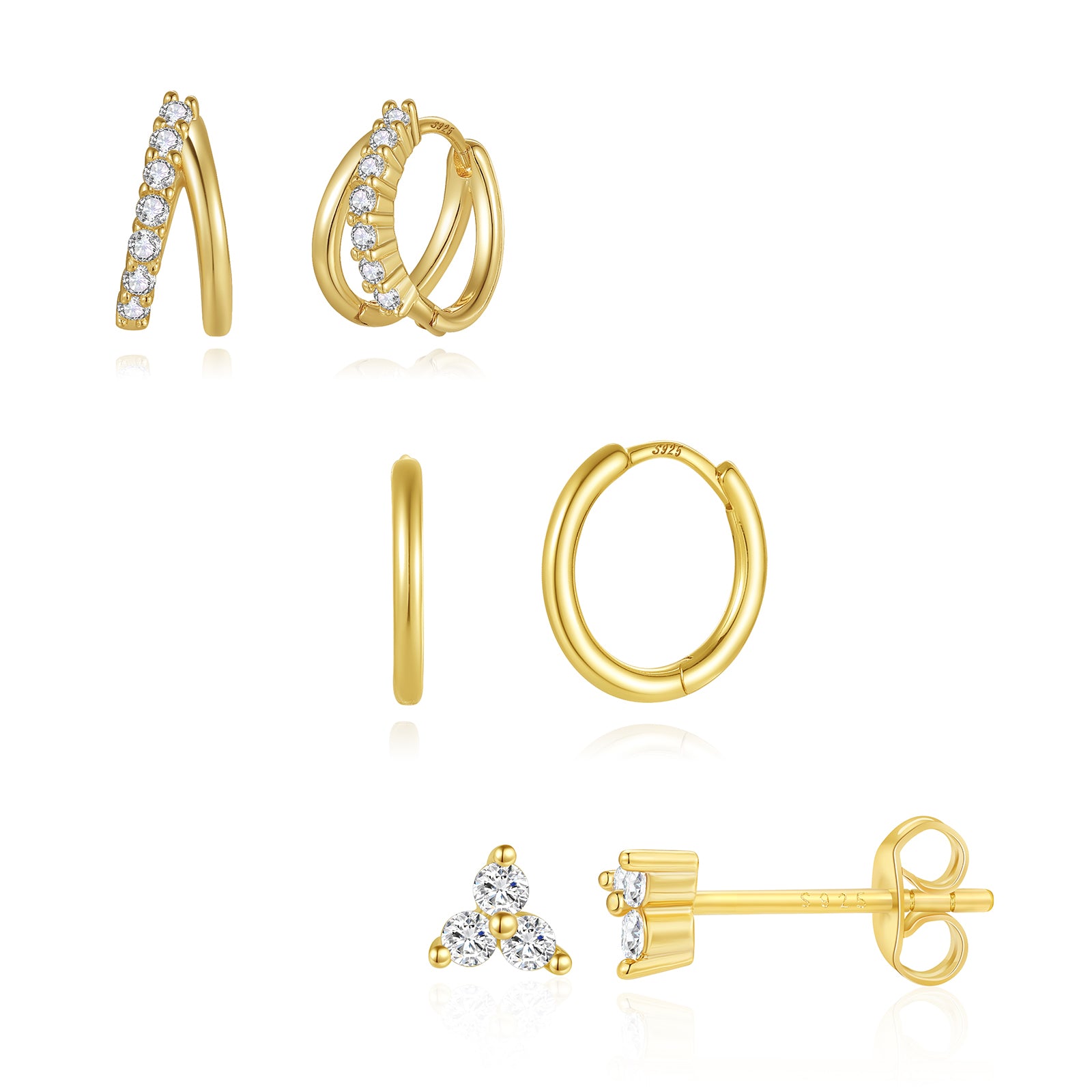 New Fashion Zirconia 3 Piece Earring Set-Olarajewelry