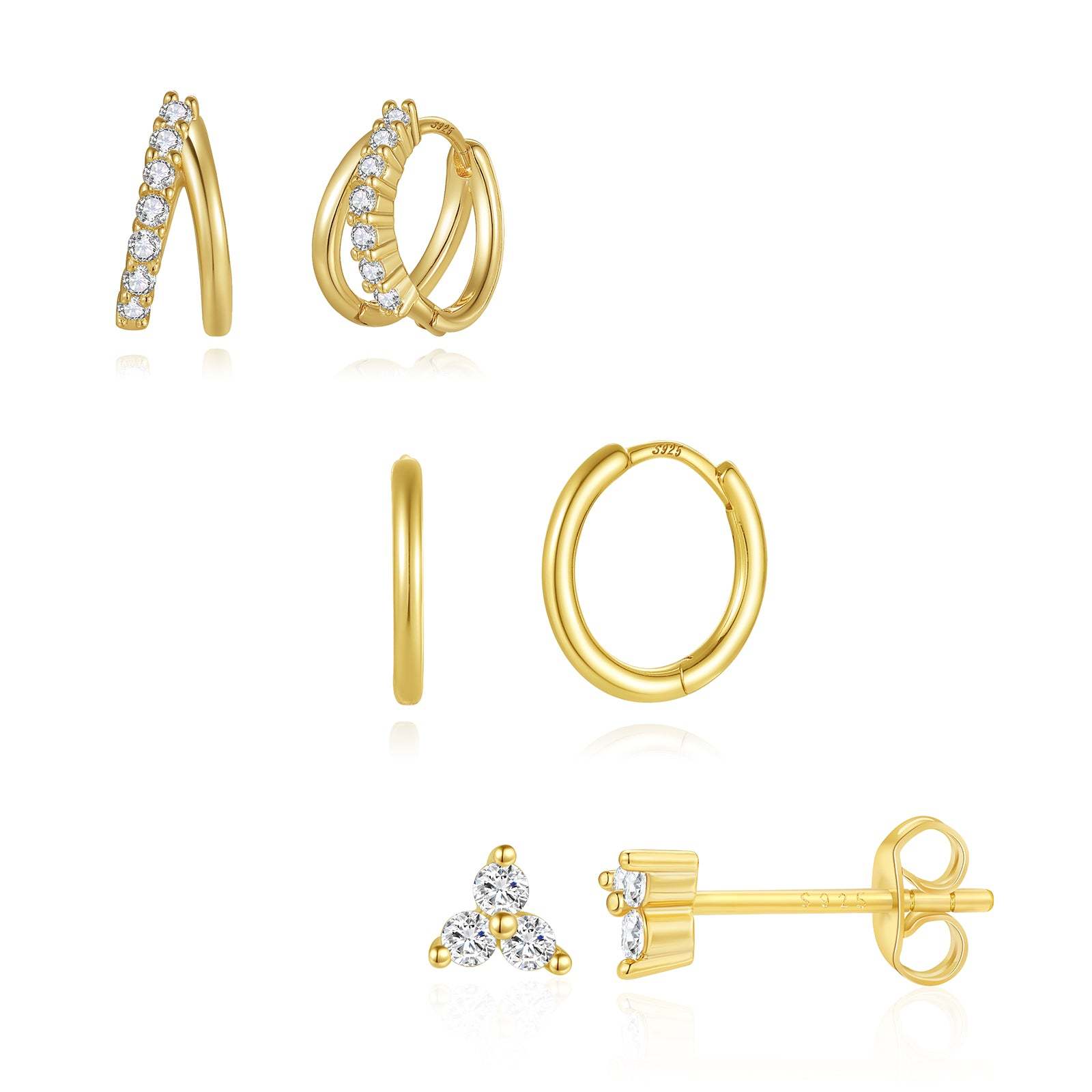 New Fashion Zirconia 3 Piece Earring Set-Olarajewelry