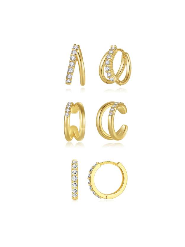 Fashion Double Zircon Hoops 3 Piece Earrings-Olarajewelry