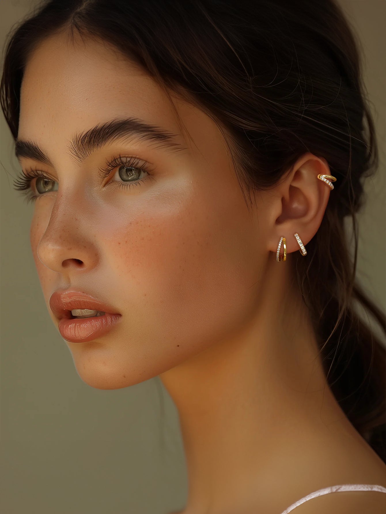 Fashion Double Zircon Hoops 3 Piece Earrings-Olarajewelry