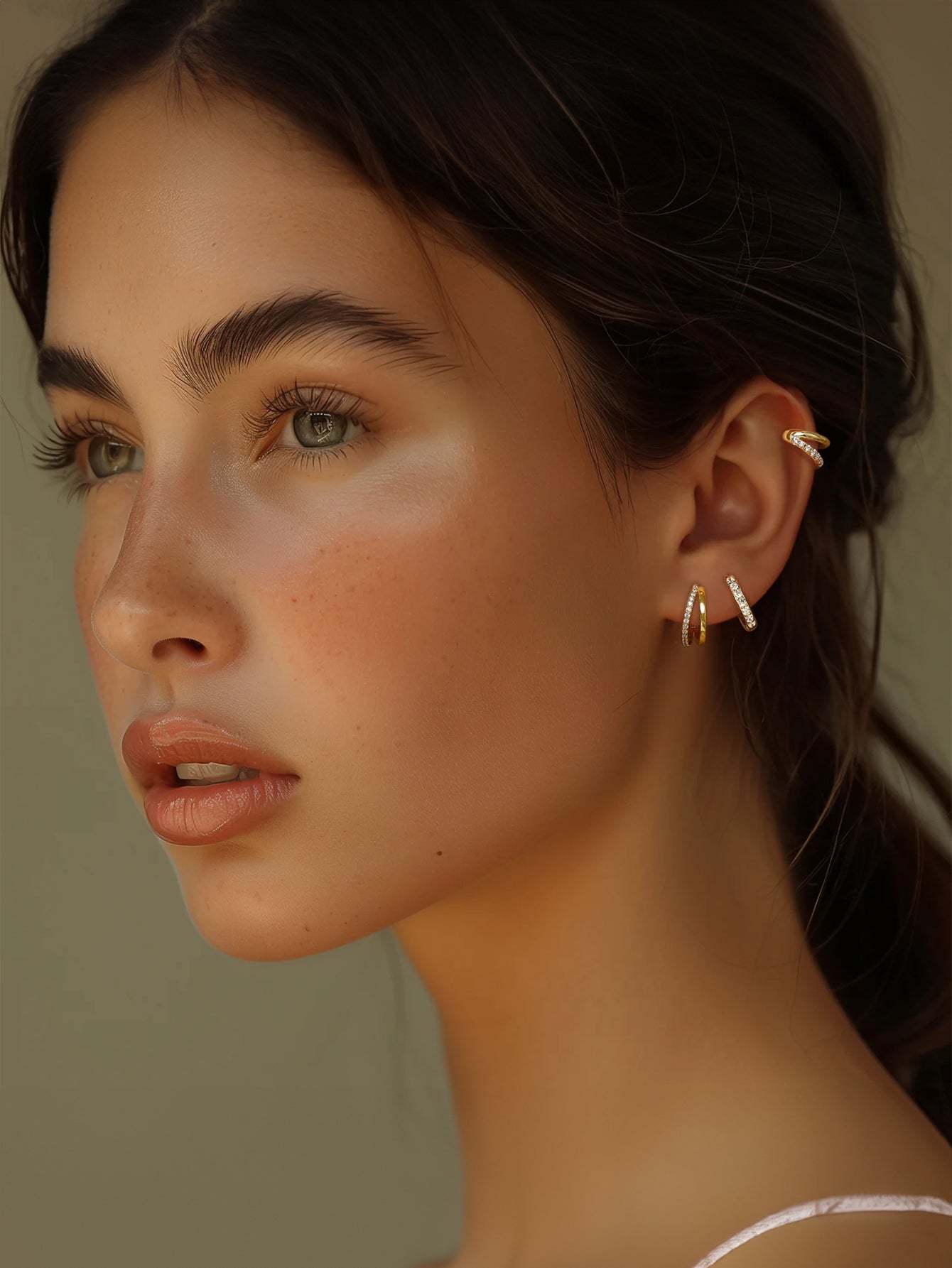 Fashion Double Zircon Hoops 3 Piece Earrings-Olarajewelry