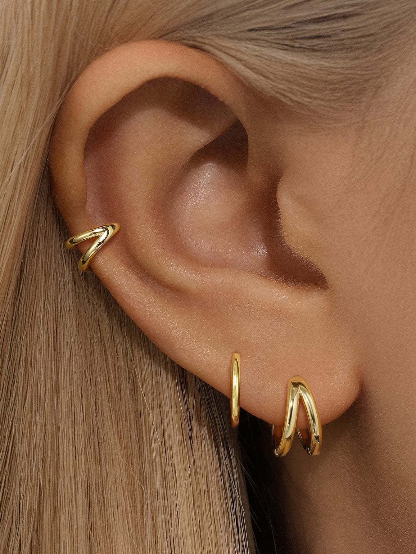 Olara Personalized double-layer smooth hoop earrings set-Olarajewelry