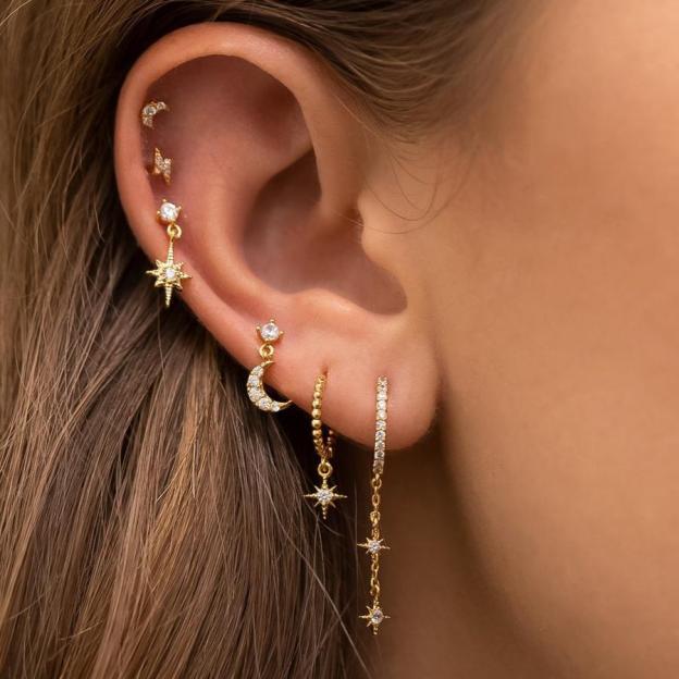 S925 Star and Moon Zircon Earring Set-Olarajewelry