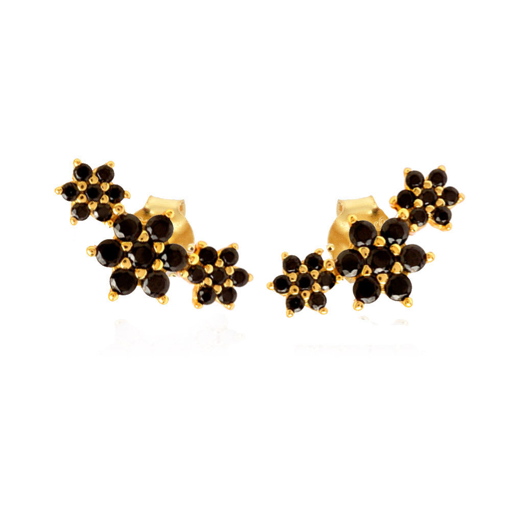S925 Black Flower Drop Earring Pairs-Olarajewelry