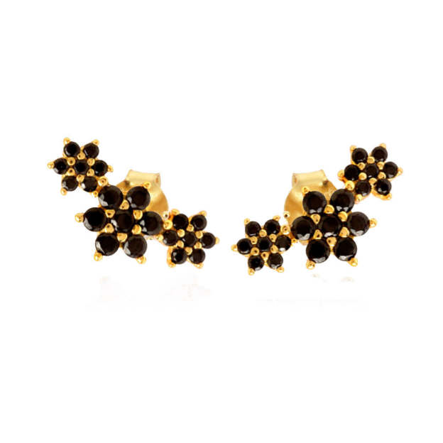 S925 Black Flower Drop Earring Pairs-Olarajewelry