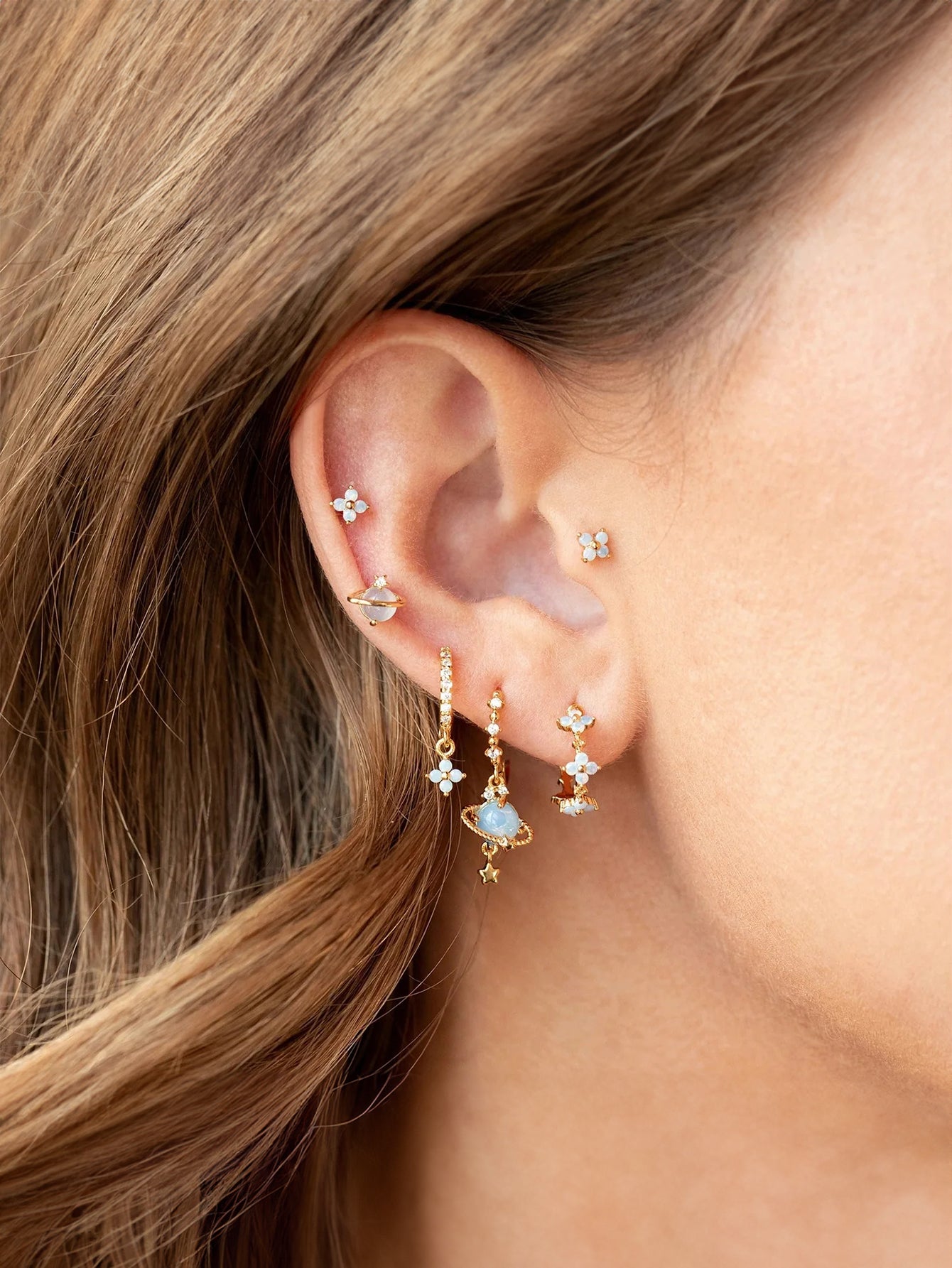 Olara Blue Opal Flower 6-Piece Earring Set-Olarajewelry