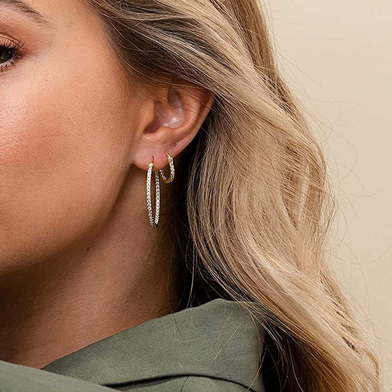 Olara Single Row Zircon Inlaid Large Earrings-Olarajewelry