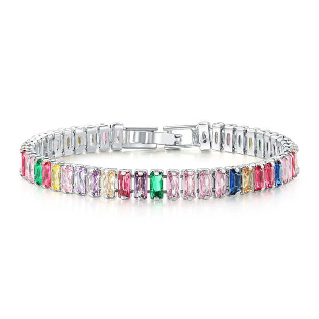 Olara Single Row Zircon Rectangular Multicolor Bracelet-Olarajewelry