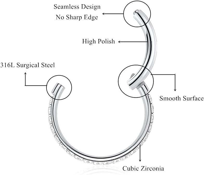 Titanium Waterproof Multiple Sizes 5A CZ Cartilage Hoop 16g 18g-Olarajewelry
