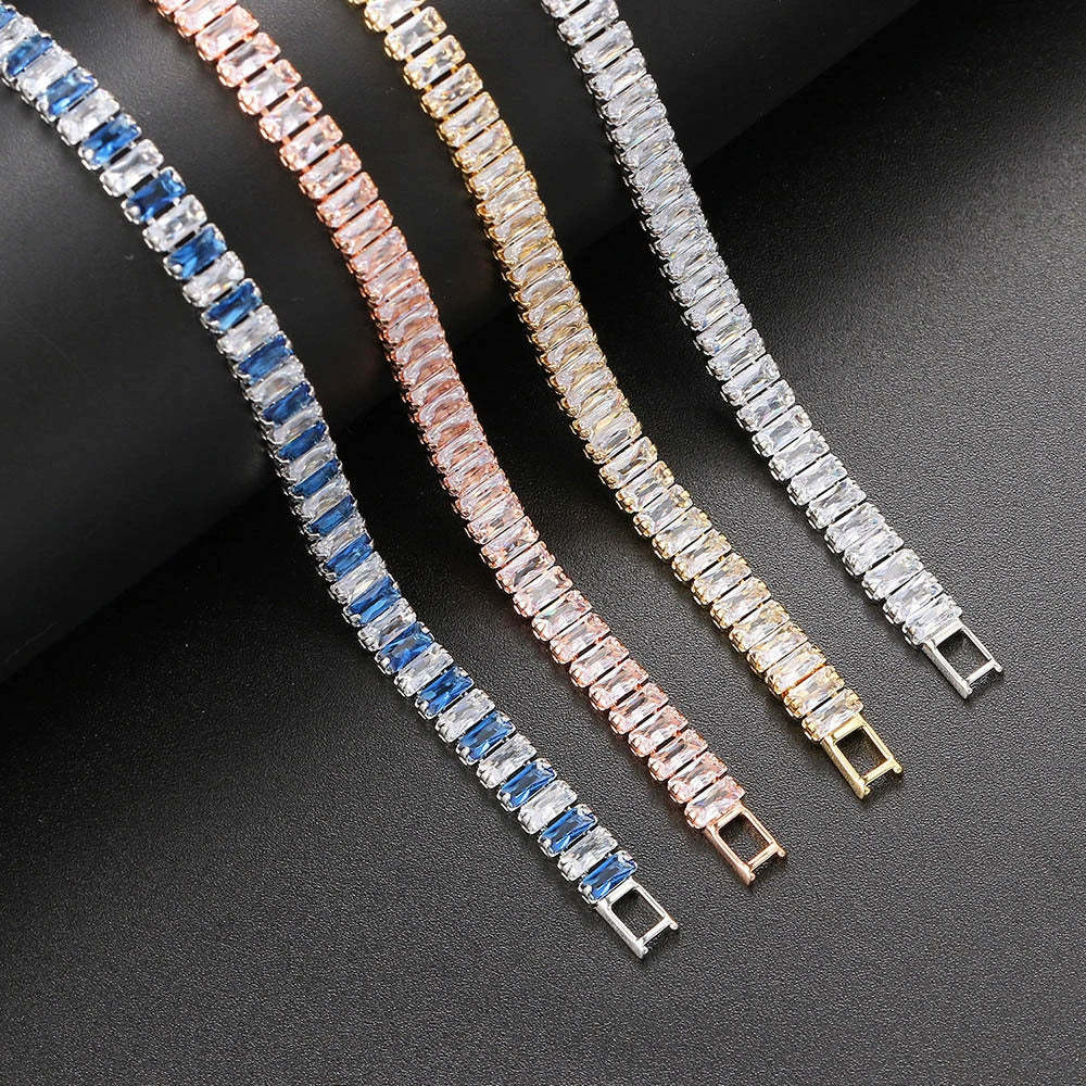 Olara Single Row Zircon Rectangular Multicolor Bracelet-Olarajewelry