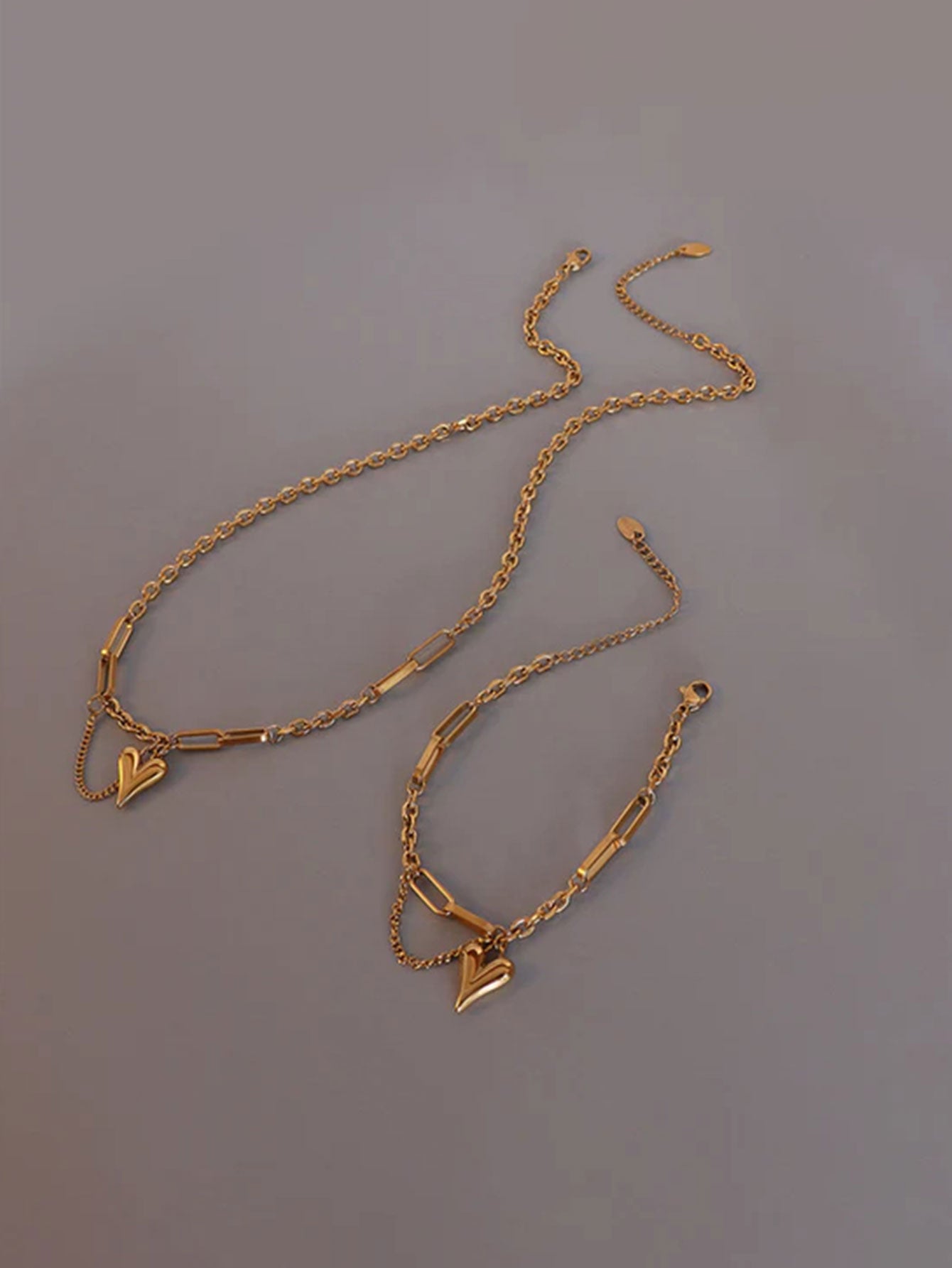 Olara Heart Shape Pendant Premium Texture Necklace Bracelet Set-Olarajewelry