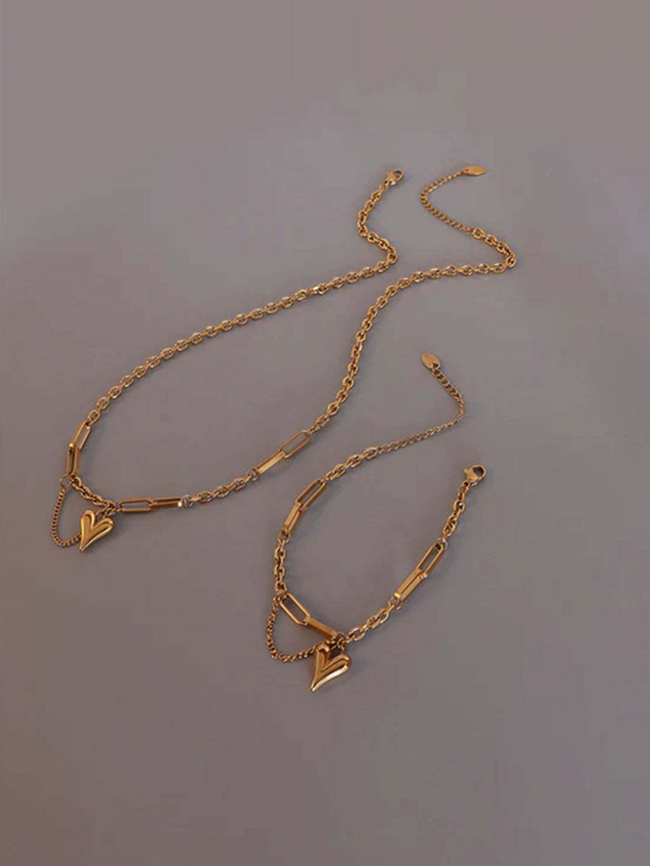 Olara Heart Shape Pendant Premium Texture Necklace Bracelet Set-Olarajewelry