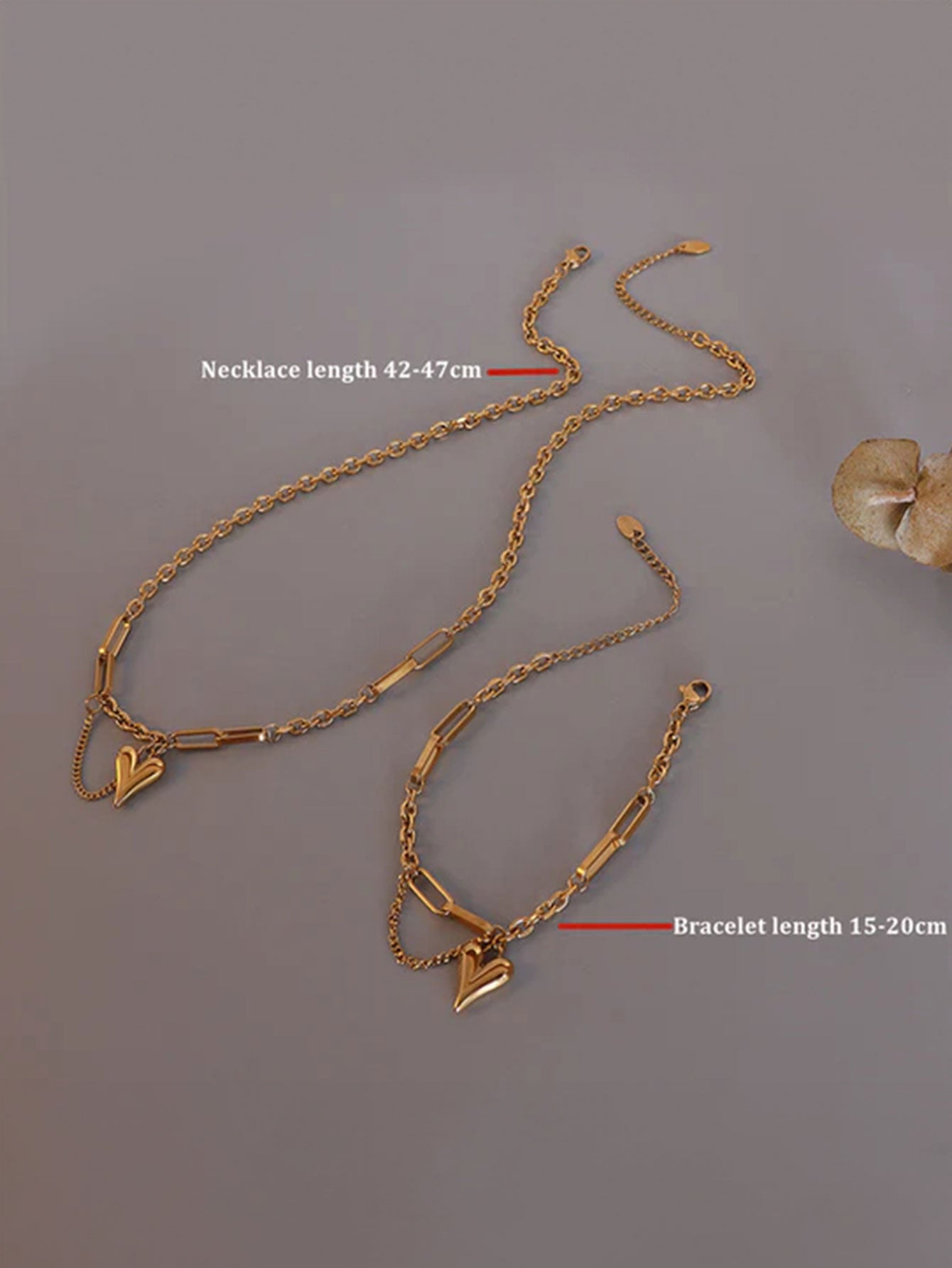 Olara Heart Shape Pendant Premium Texture Necklace Bracelet Set-Olarajewelry