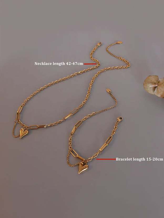 Olara Heart Shape Pendant Premium Texture Necklace Bracelet Set-Olarajewelry