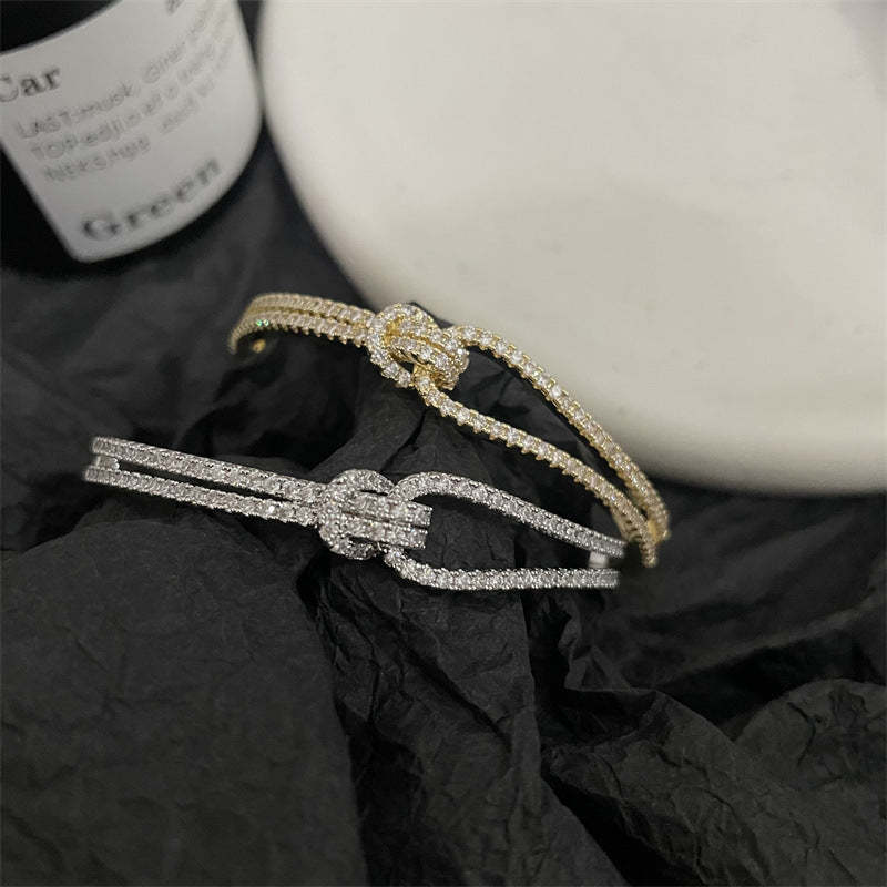 Olara Luxury Cubic Zirconia Knot Bangle Women Daily Fine Jewelry-Olarajewelry