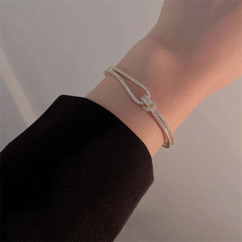 Olara Luxury Cubic Zirconia Knot Bangle Women Daily Fine Jewelry-Olarajewelry