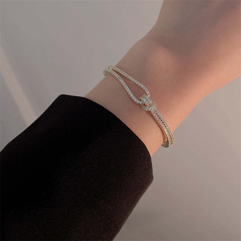 Olara Luxury Cubic Zirconia Knot Bangle Women Daily Fine Jewelry-Olarajewelry