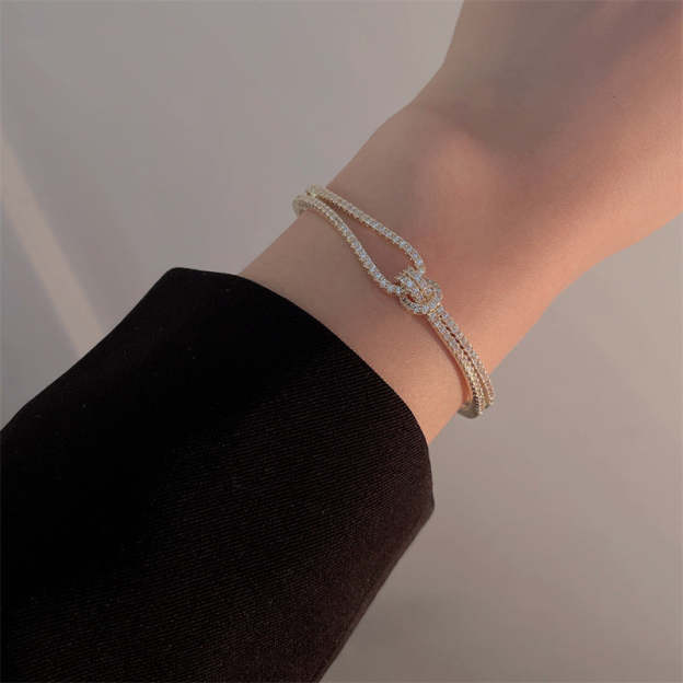 Olara Luxury Cubic Zirconia Knot Bangle Women Daily Fine Jewelry-Olarajewelry