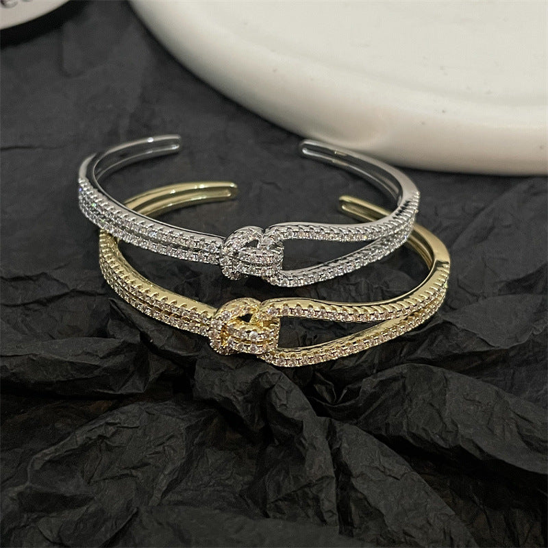 Olara Luxury Cubic Zirconia Knot Bangle Women Daily Fine Jewelry-Olarajewelry
