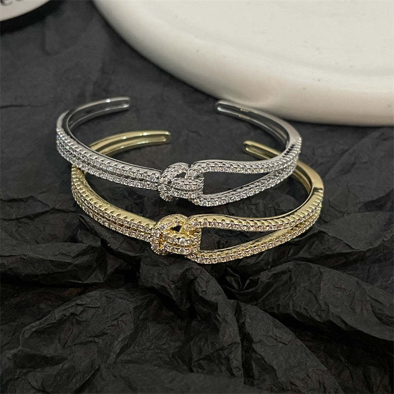 Olara Luxury Cubic Zirconia Knot Bangle Women Daily Fine Jewelry-Olarajewelry