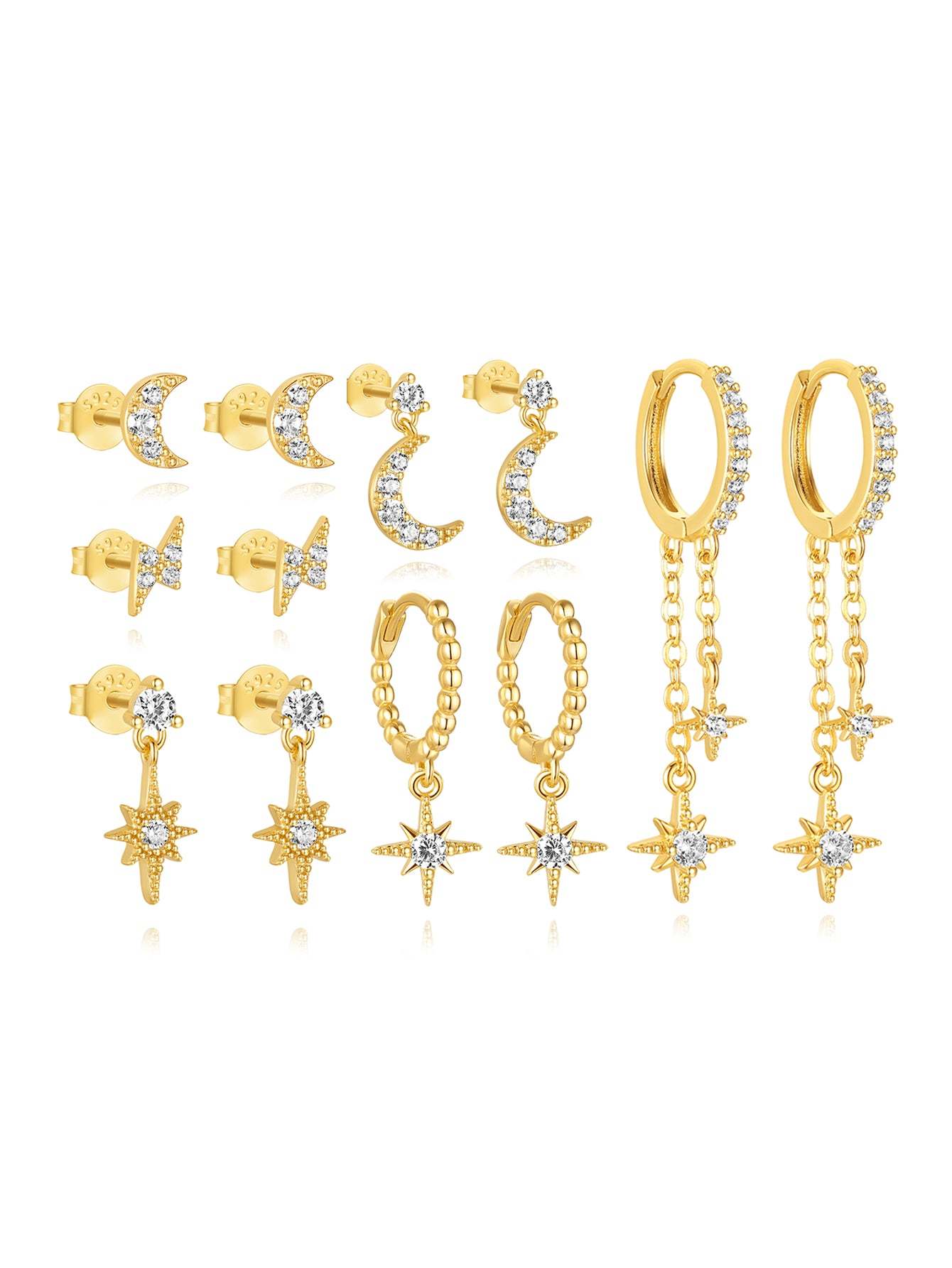 S925 Star and Moon Zircon Earring Set-Olarajewelry