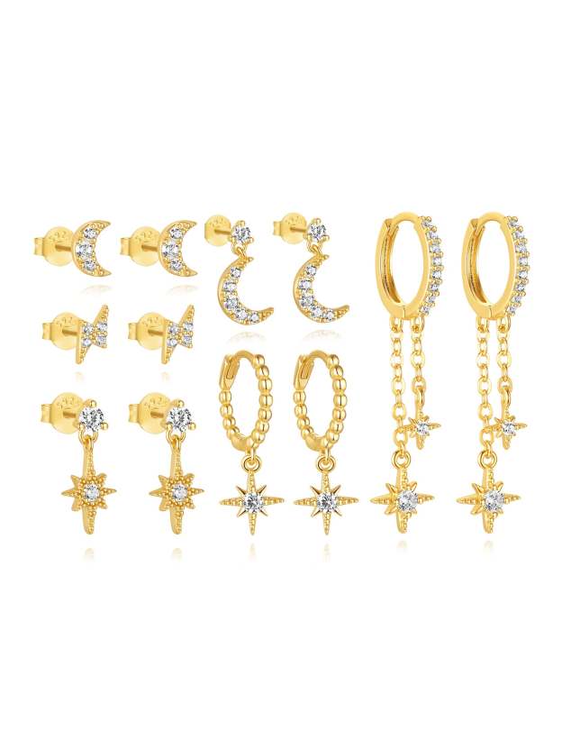 S925 Star and Moon Zircon Earring Set-Olarajewelry