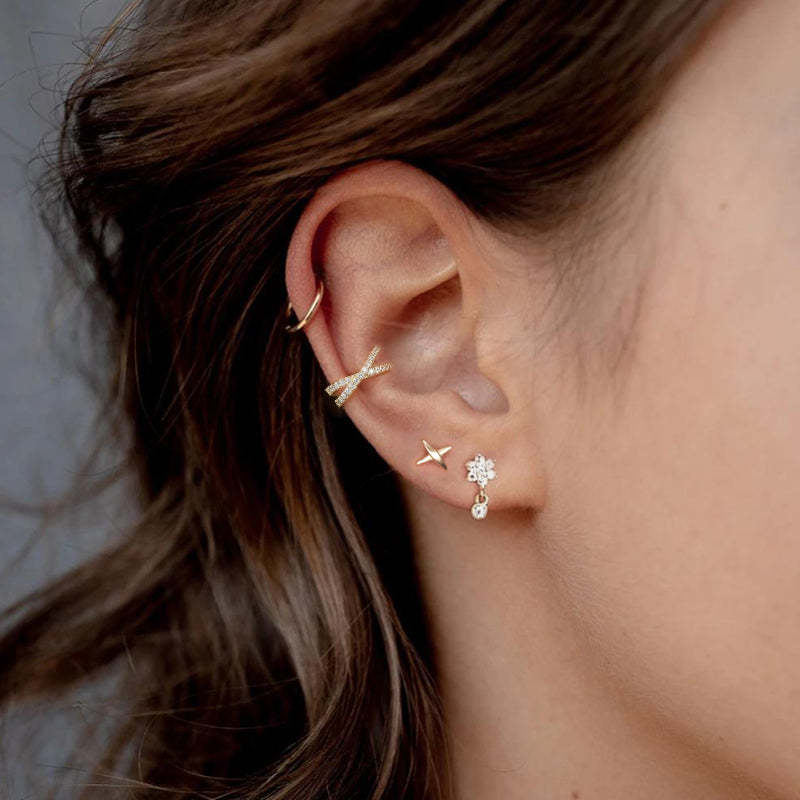 925 Sterling Silver Criss-cross Pave Zircon Ear Cuff-Olarajewelry