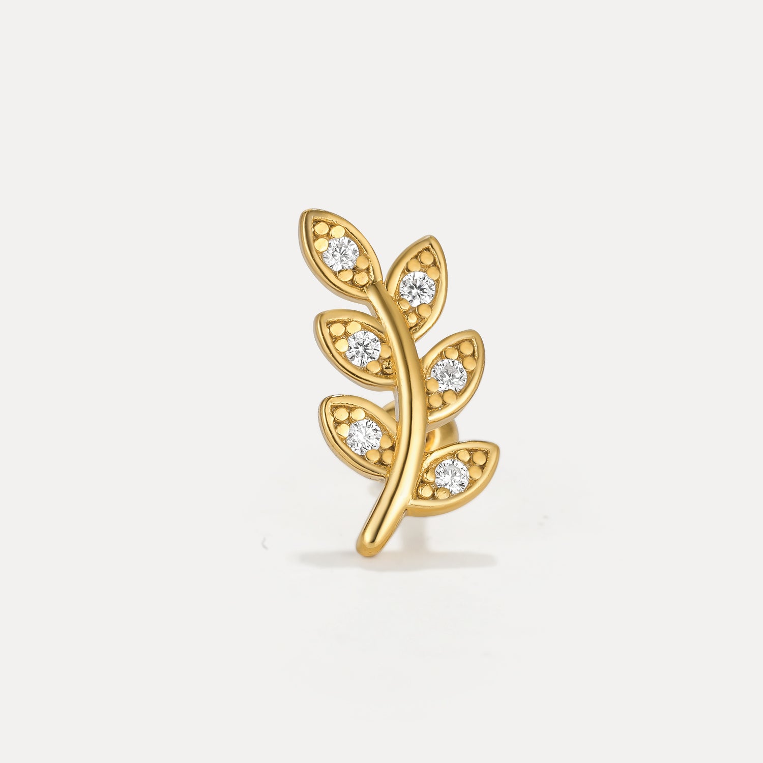 S925 Leaf Pave Perforated Stud-Olarajewelry