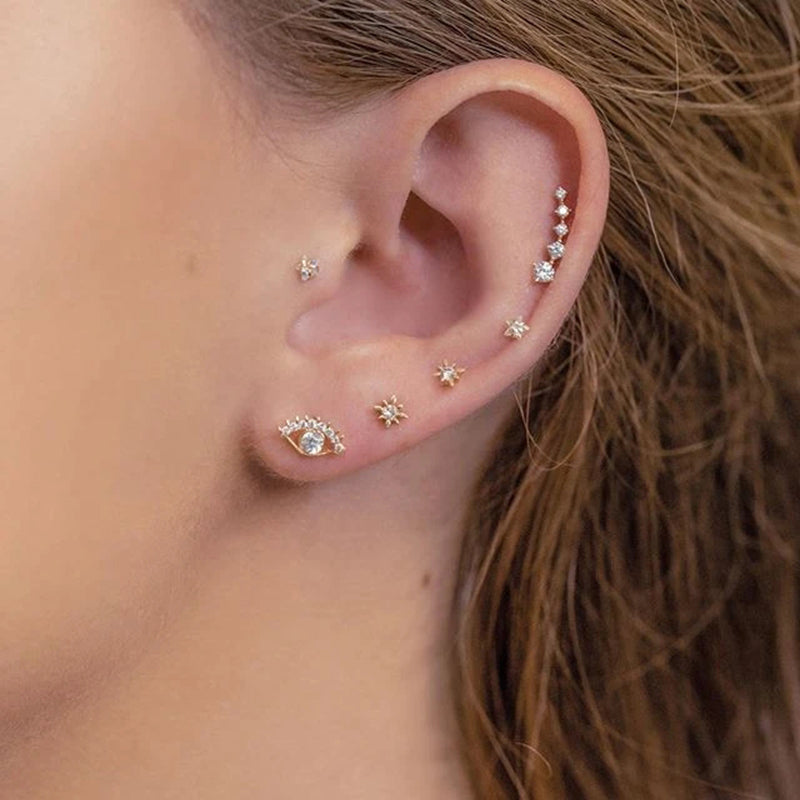 S925 Olara Gold Vermeil Curved Zircon Climber Earring-Olarajewelry