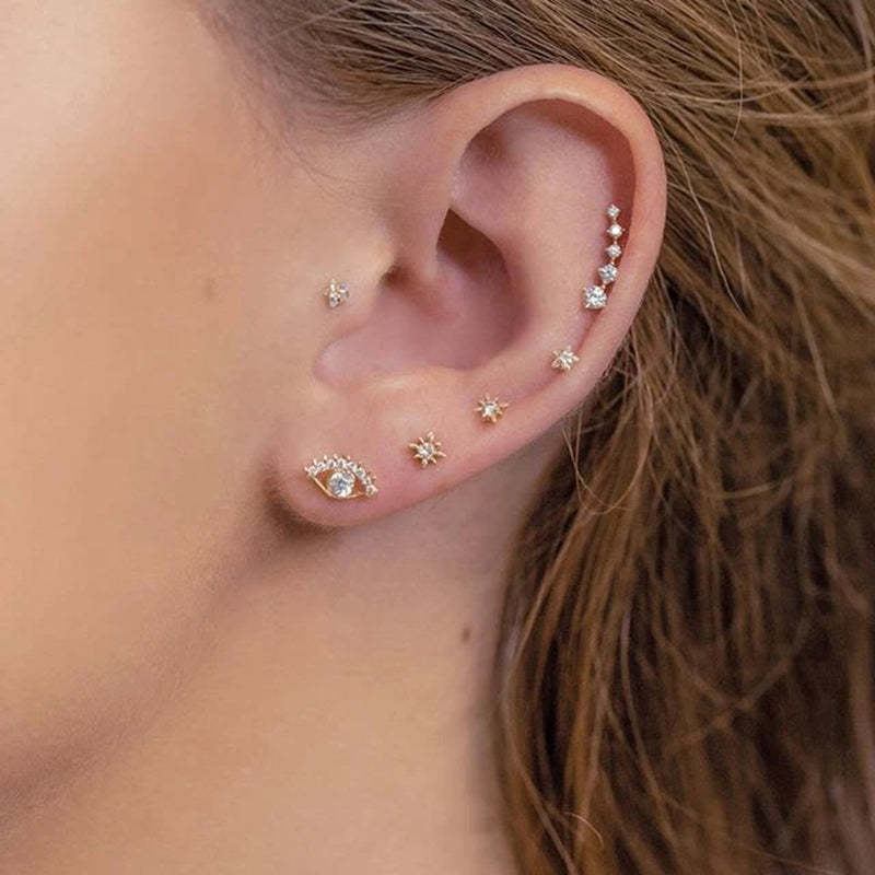 S925 Olara Gold Vermeil Curved Zircon Climber Earring-Olarajewelry