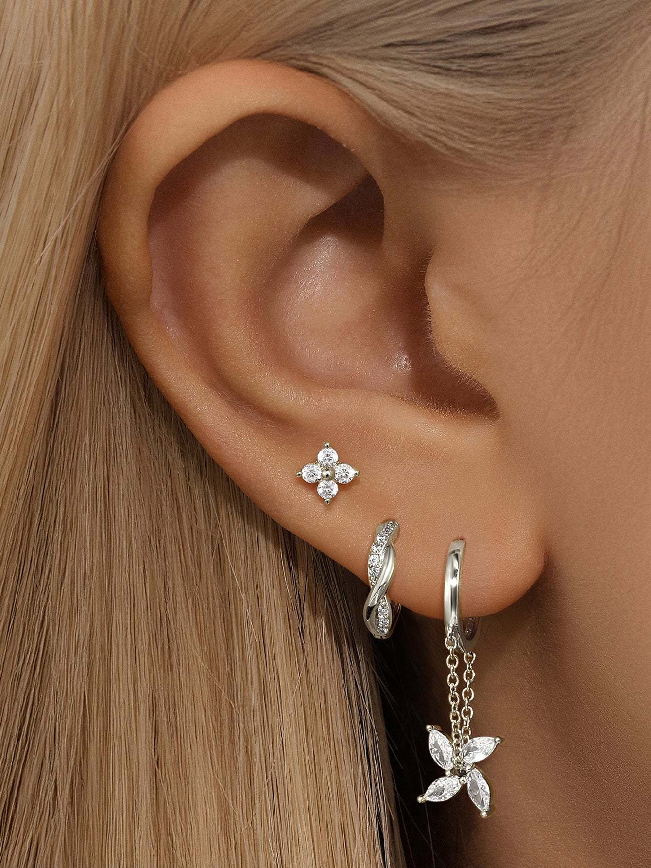 Simple Fashion Windmill Zircon Hoop Drop Earring Set-Olarajewelry