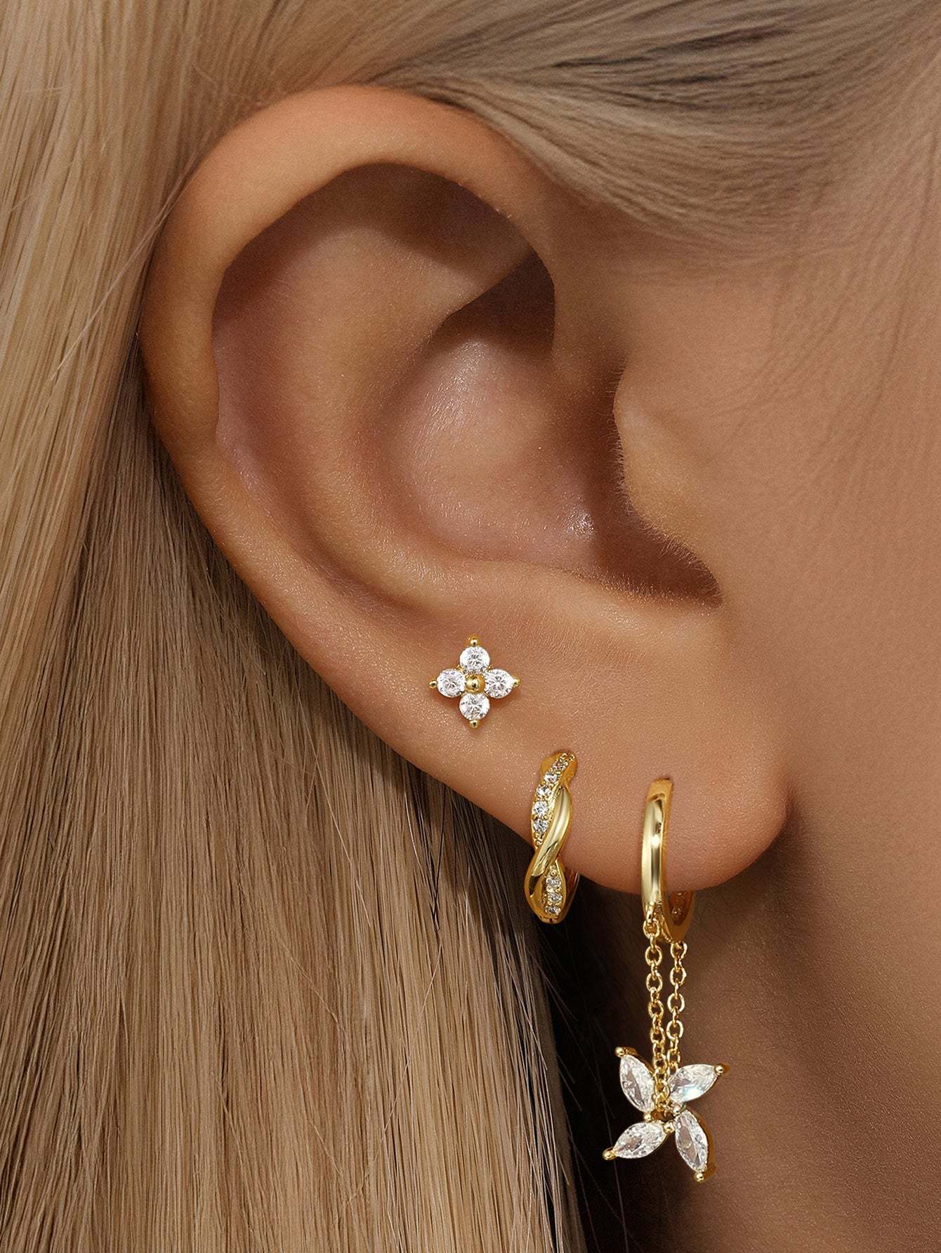 Simple Fashion Windmill Zircon Hoop Drop Earring Set-Olarajewelry