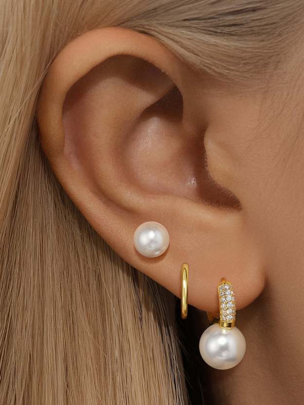 Olara Luxurious Pave Pearl Hoop Earrings Set-Olarajewelry
