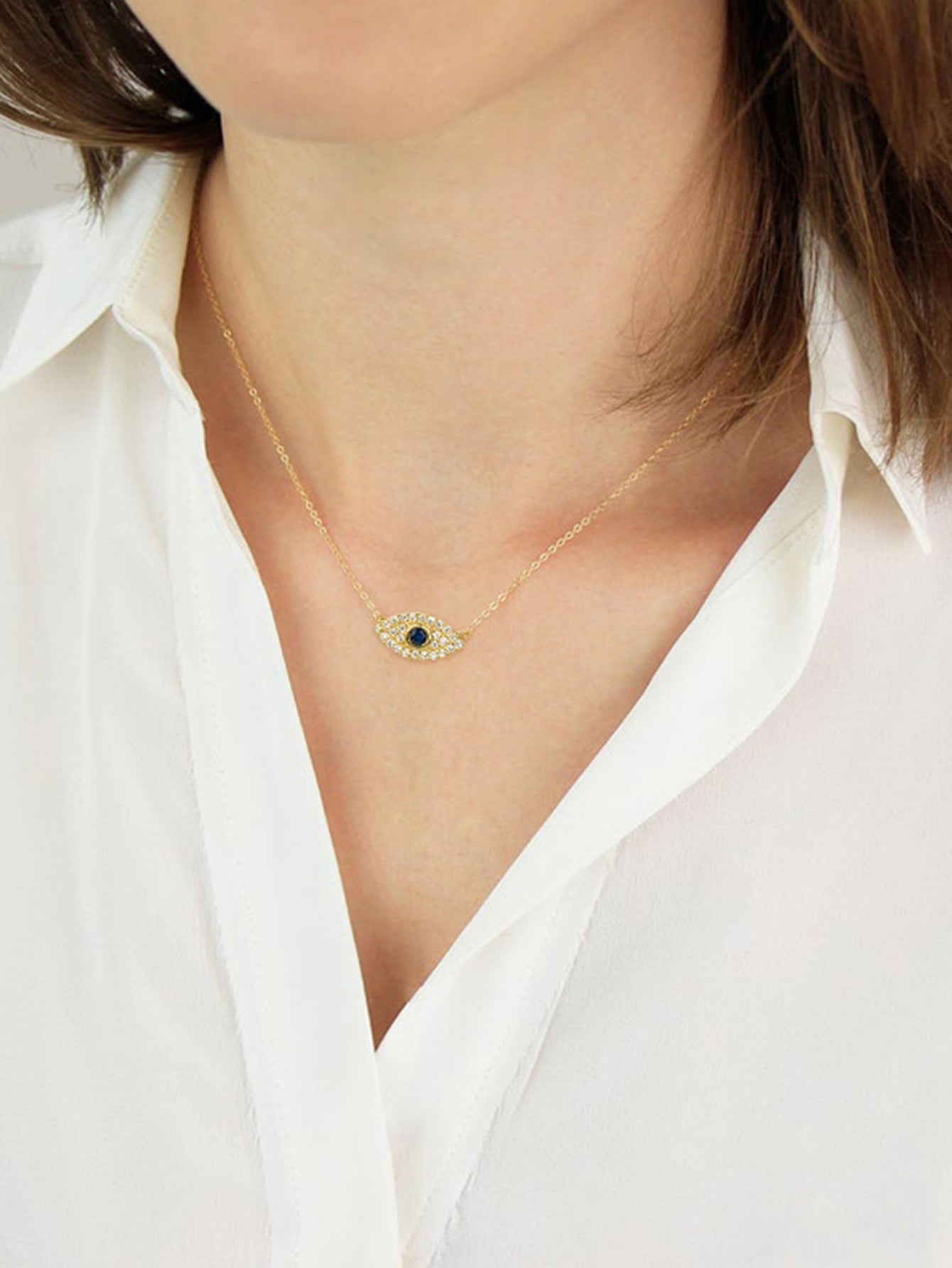 S925 Sterling Silver Stylish Eyes Necklace with Zirconia-Olarajewelry