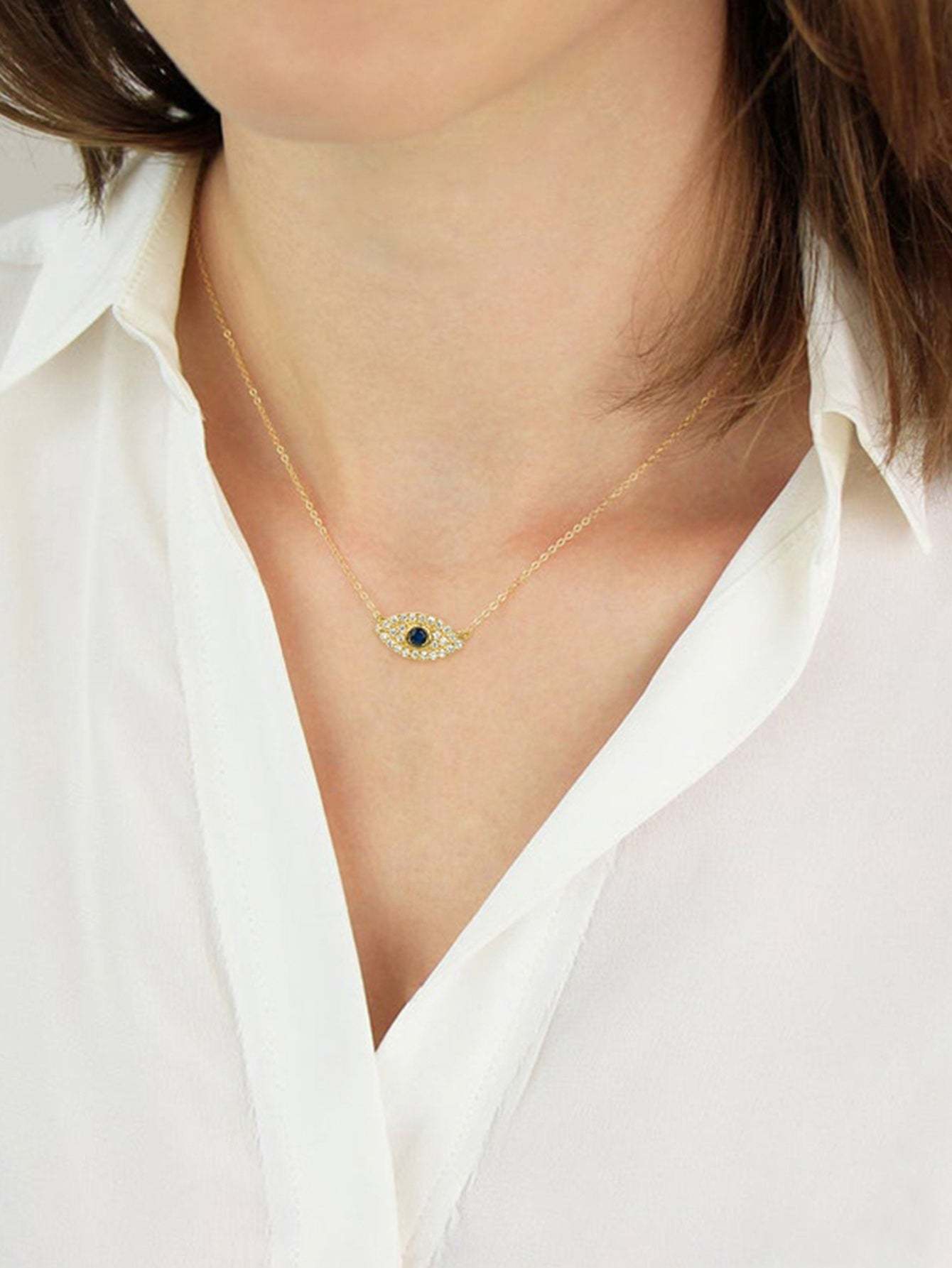 S925 Sterling Silver Stylish Eyes Necklace with Zirconia-Olarajewelry