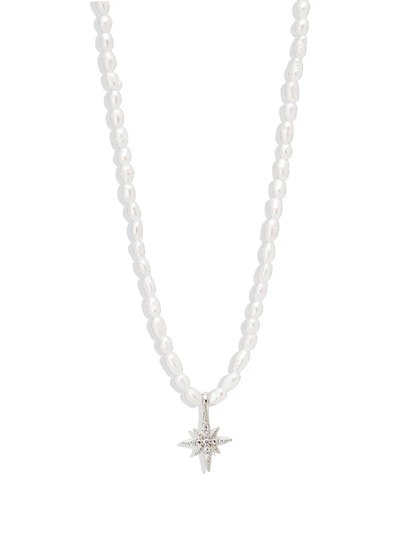 S925 Sterling Silver French Beige Pearl Octagonal Star with Zirconia Necklace-Olarajewelry