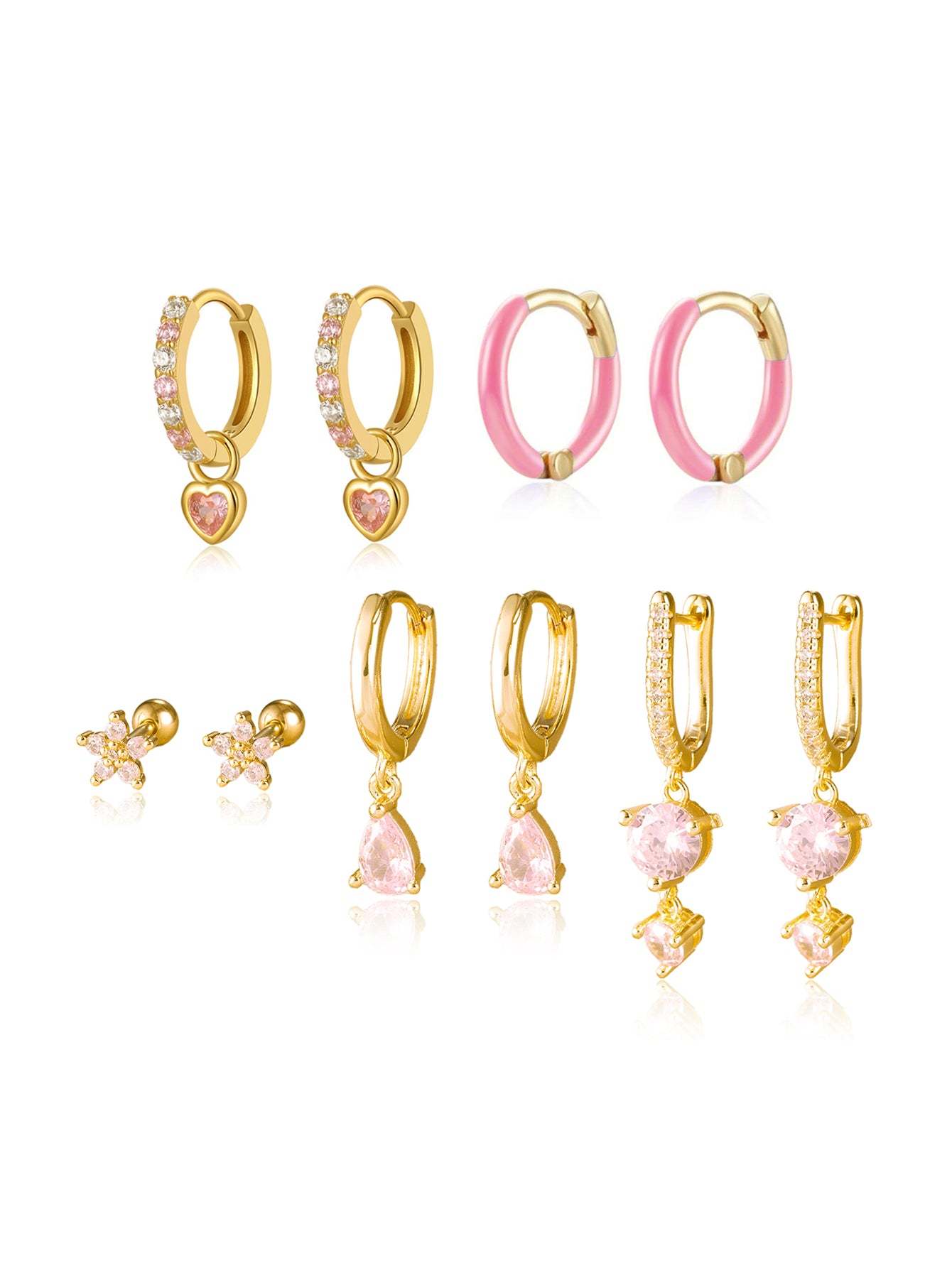S925 Pink Water Drop Shape Lobe Earring Set-Olarajewelry