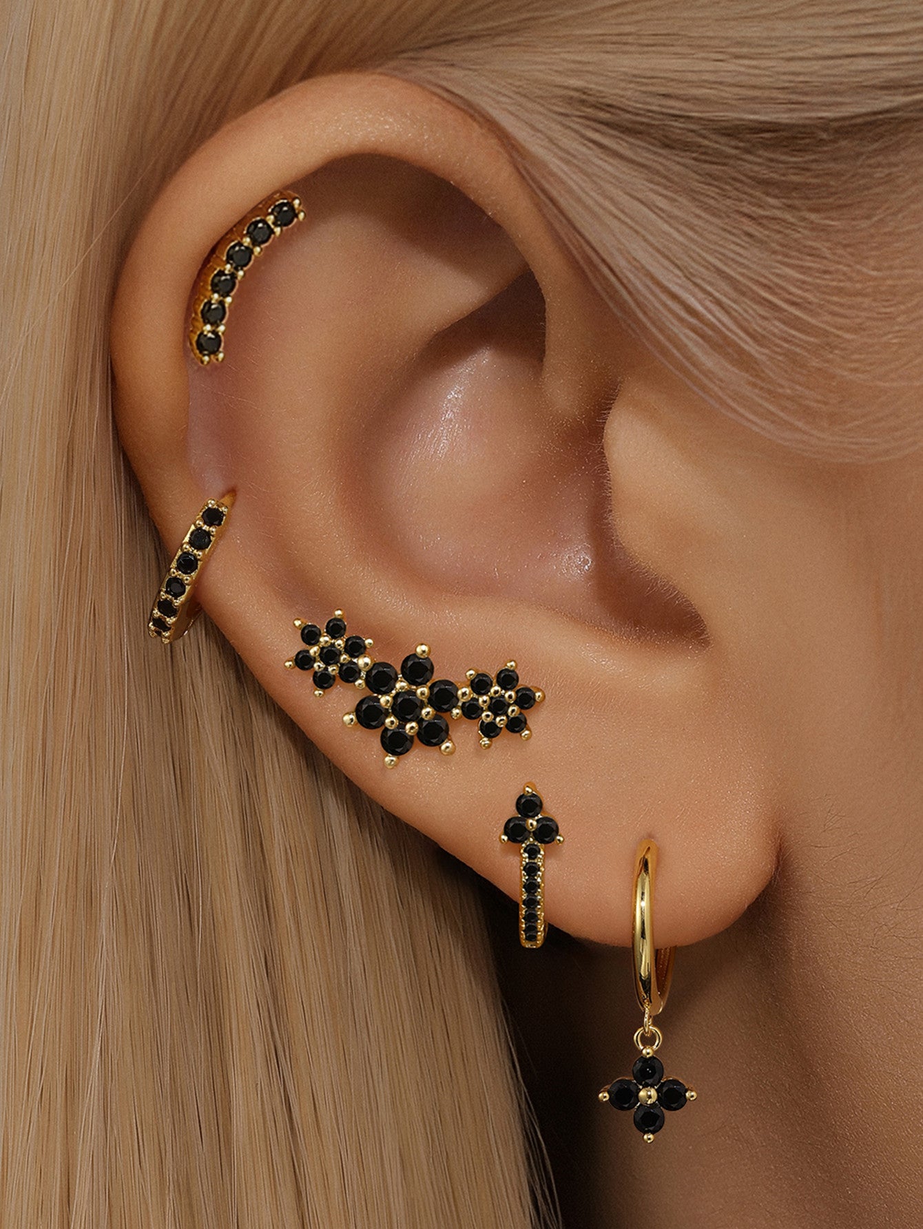 S925 Black Flower Drop Earring Pairs-Olarajewelry