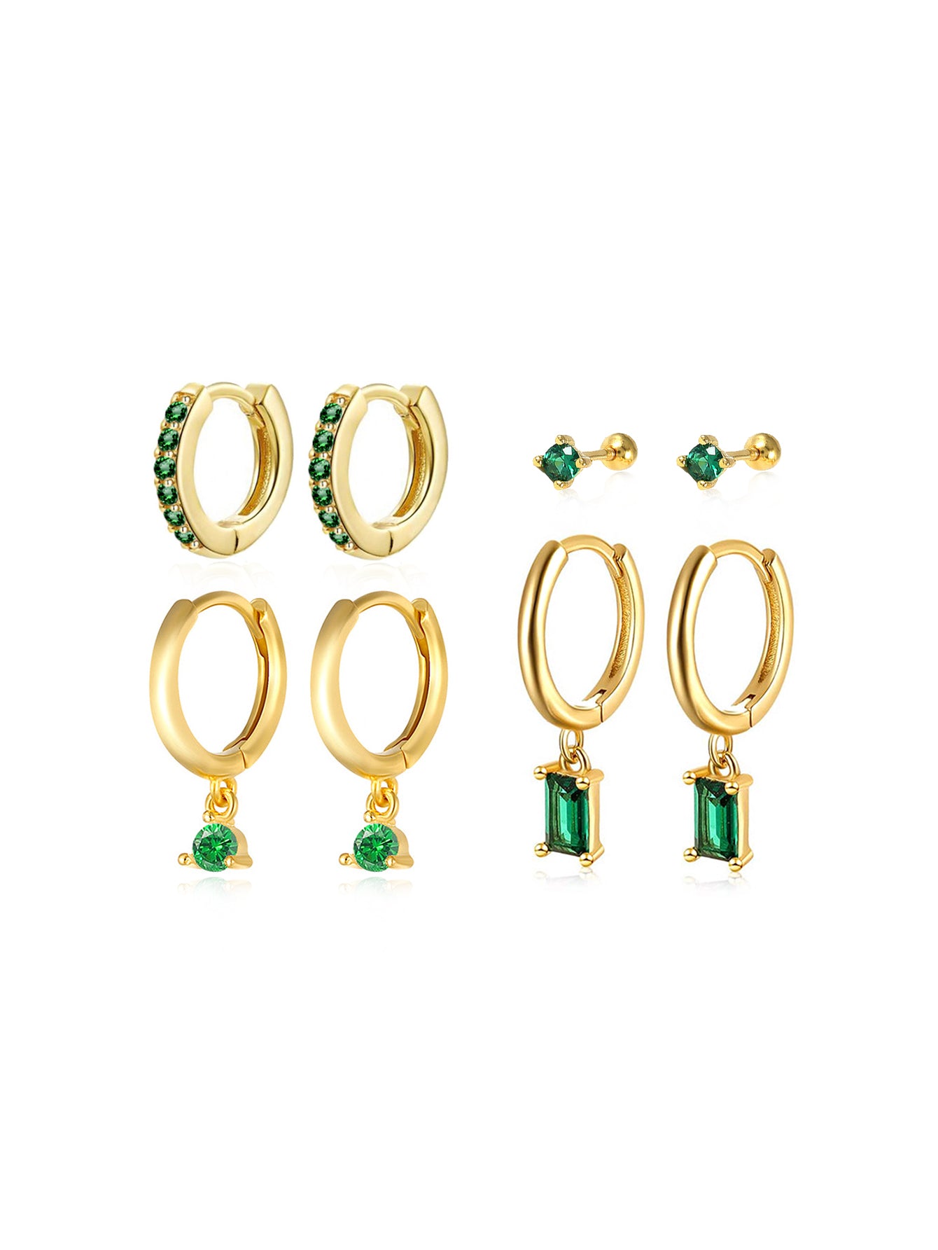 S925 Green Square ＆ Round Drop Earring Set-Olarajewelry
