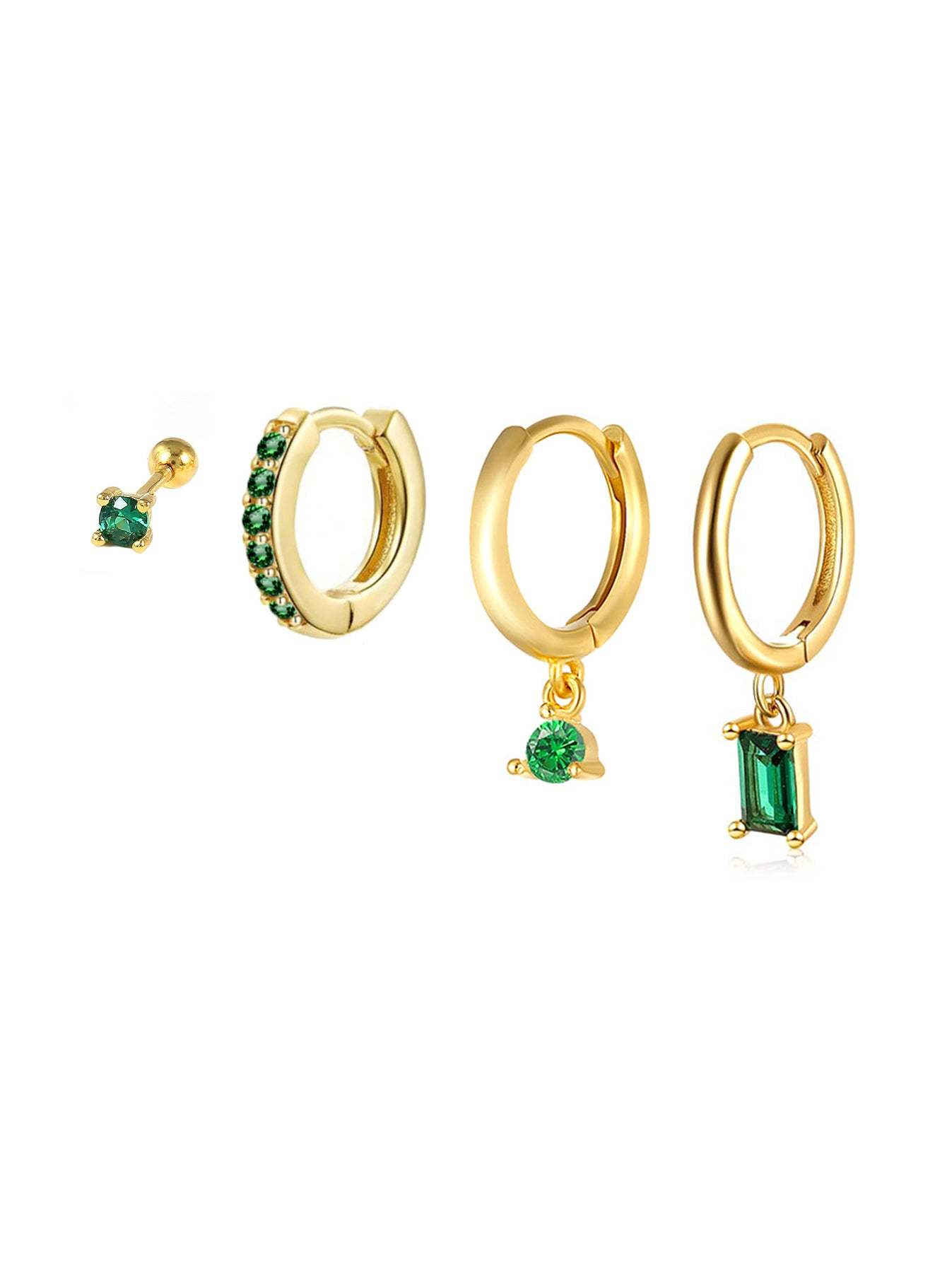S925 Green Square & Round Drop Earring Set-Olarajewelry