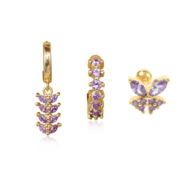 S925 Violet Oil Drop Earring Set-Olarajewelry