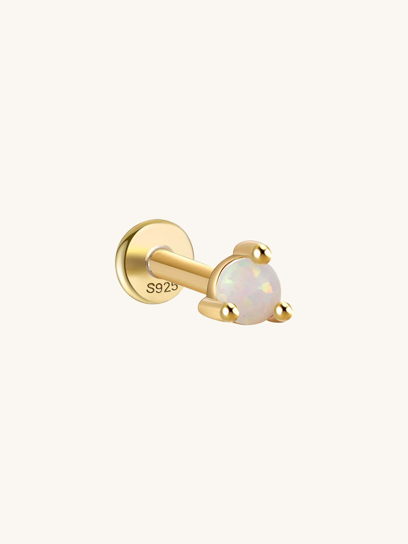 S925 Solitaire Round Opal Ear Piercing Stud-Olarajewelry