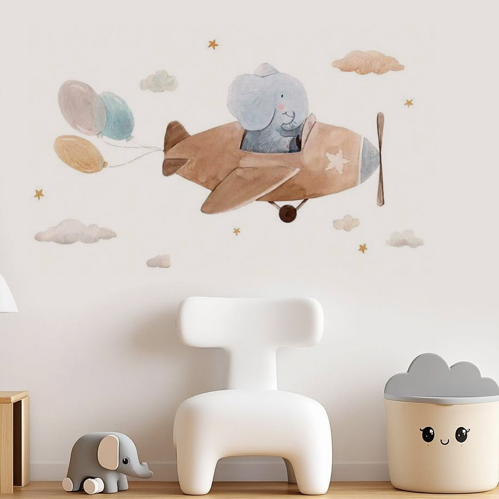Elephant Pilot Nursery Wall Sticker