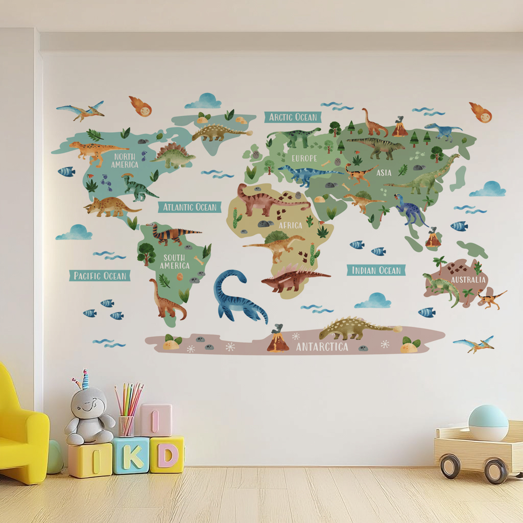 Dinosaur World Map Nursery Wall Sticker