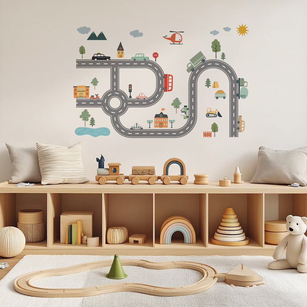 City Street Transport Vehicles Nursery Wall Stickers