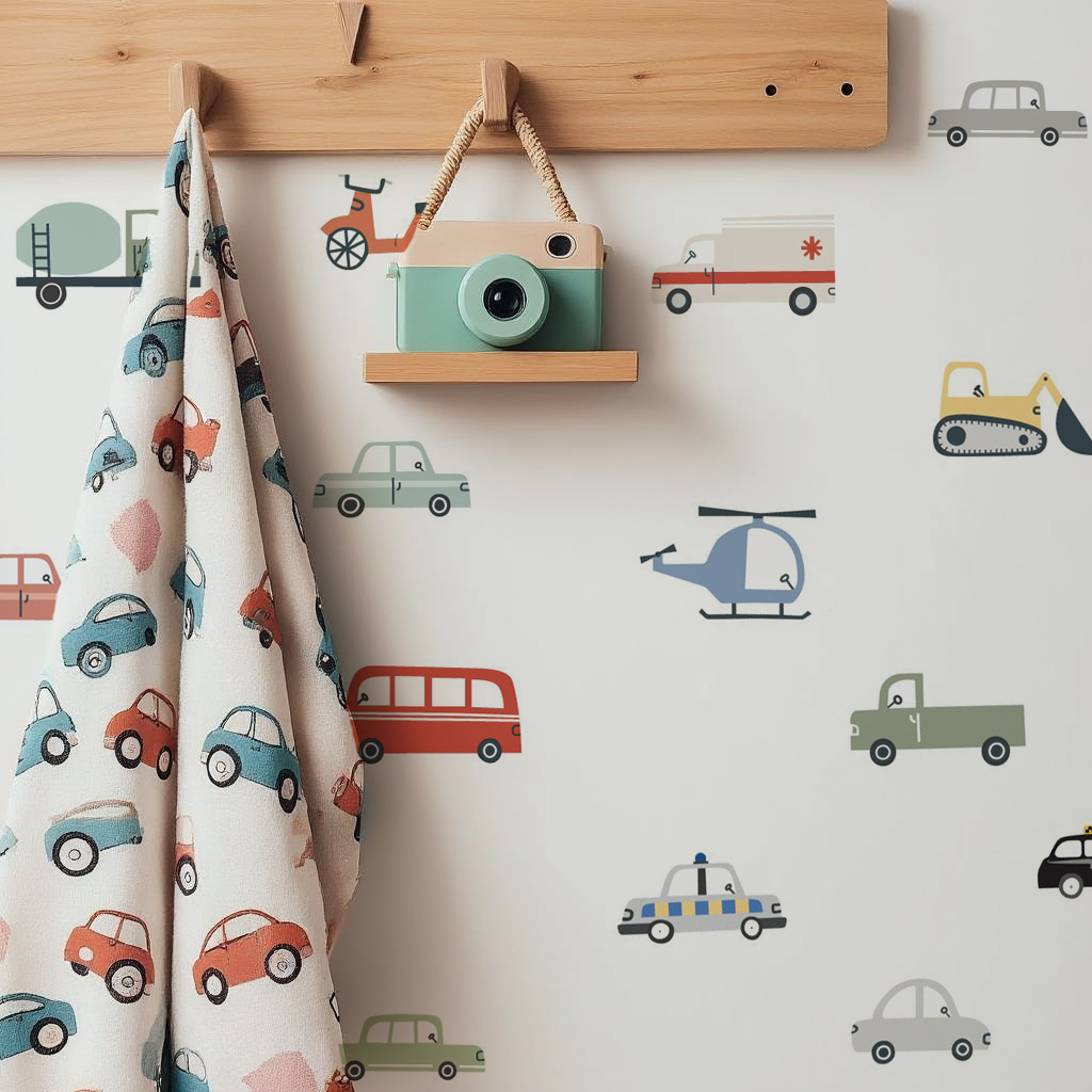 Mini Transport Vehicles Nursery Wall Stickers (Fabric)