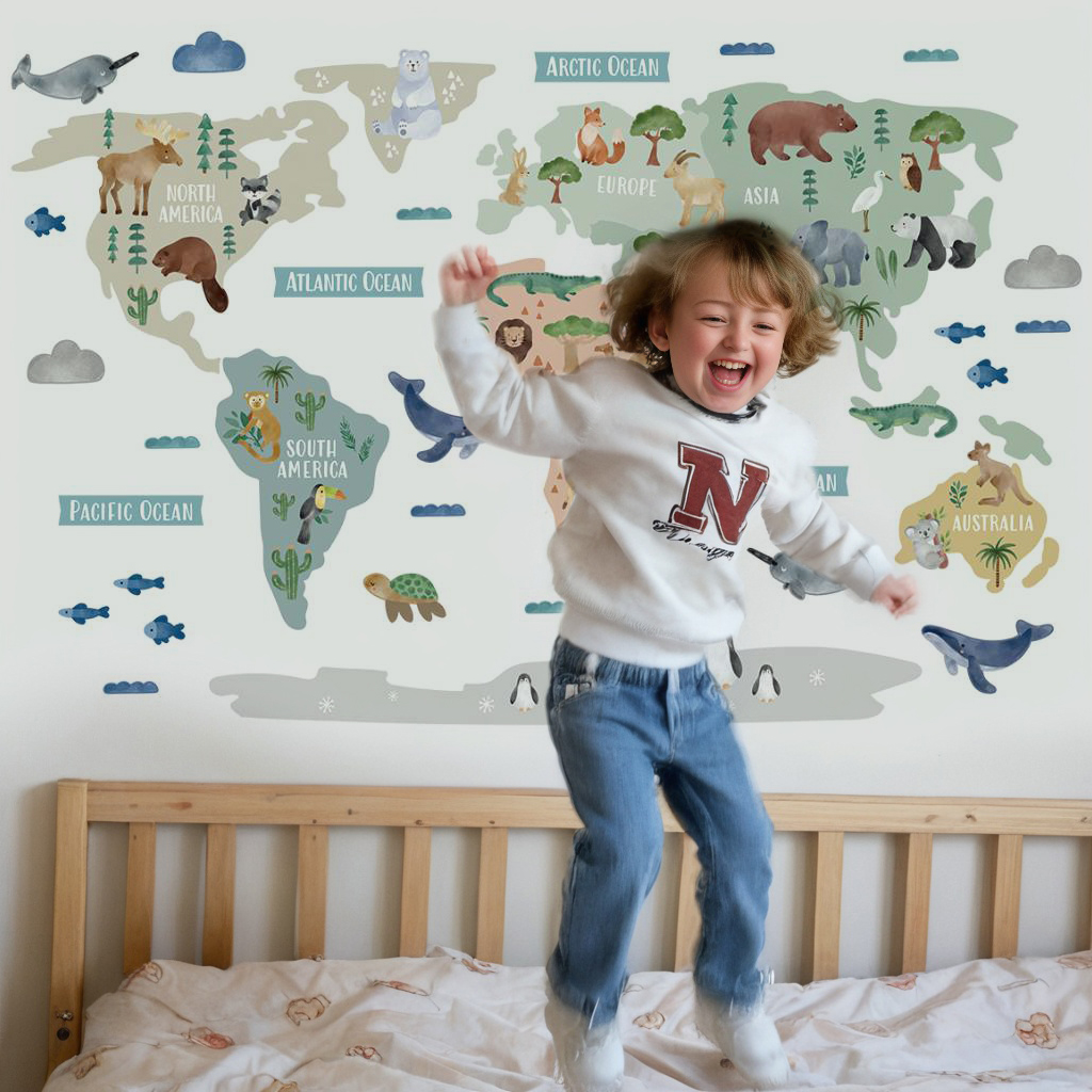 Animal World Map Nursery Wall Sticker