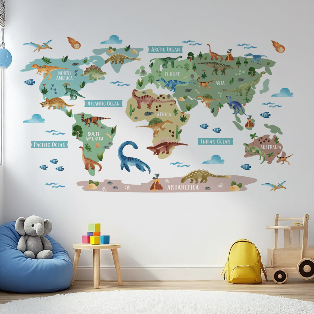 Dinosaur World Map Nursery Wall Sticker