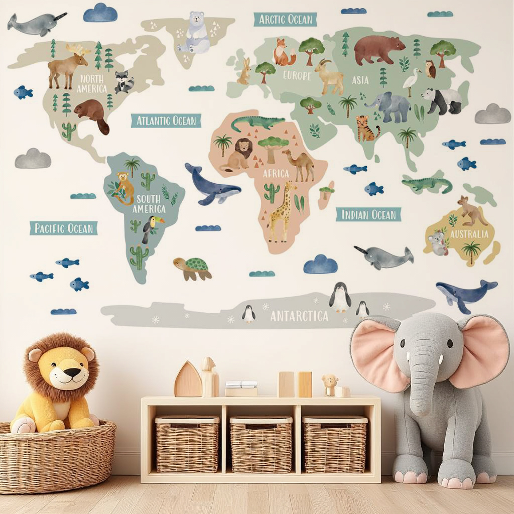 Animal World Map Nursery Wall Sticker