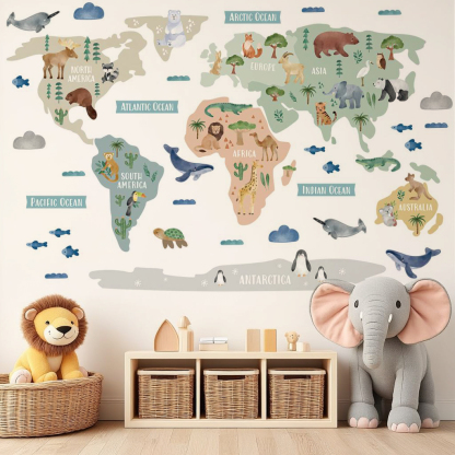 Animal World Map Nursery Wall Sticker